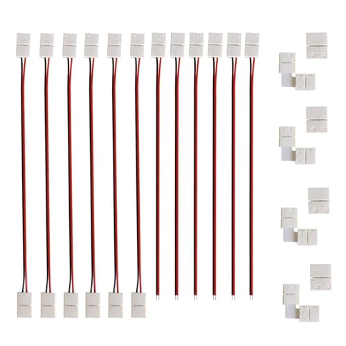 Lunpog 2 polig LED Strip Connector, 8mm LED Stripe Verbinder Adapter, 2Pin Verbindungskabel Verbinder, für 8mm Breit SMD 3528 2835 Einfarbige LED Streifen Stripes, ohne Löten(20 Stück) von Lunpog