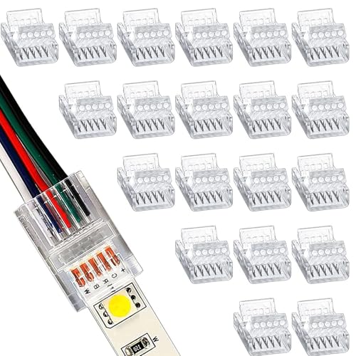 Lunpog 20 Stück LED Strip Connector 5 polig 12mm, LED lötfrei Streifenverbinder,5Pin Verbindungskabel Verbinder, für 12mm Breite LED Strip von Lunpog