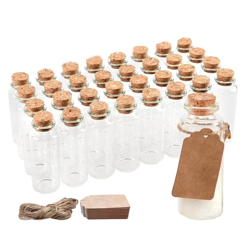 Lunpog Reagenzglas mit Korken 30 x 80mm,40ML, Mini Glasflaschen mit Korken, Kleine Glasflaschen mit Korken und Kraftpapier Hanfseil, für Hochzeit Party Zubehör Dekorationen Geschenke（32 Stück） von Lunpog