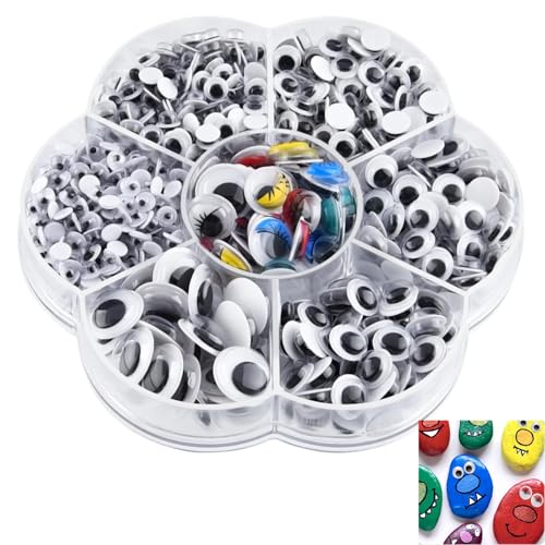 Lunpog 700 Stück Selbstklebende Wackelaugen 4mm bis 12mm Kulleraugen Selbstklebend Basteln Wackelaugen Klein Kunststoff Augen für Scrapbooking Kunsthandwerk Zubehör von Lunpog