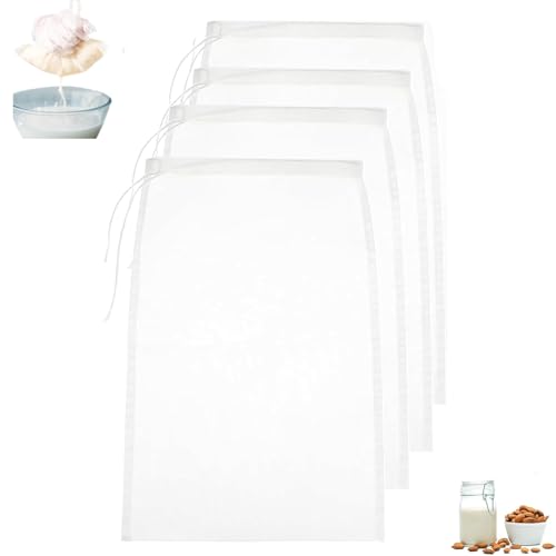 Nussmilchbeutel, 4 Stück Passiertuch Wiederverwendbar, 20 × 30 cm Feingewebt Passiertuch Nylon Filterbeutel Nussmilchbeutel Bio Waschbar mit Kordelzug für Nussmilch Käse Kaffee Joghurt Fruchtsaft von Lunpog