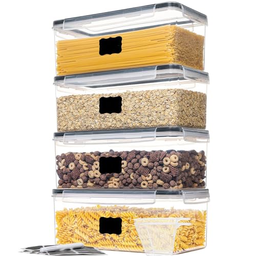 Pasta Vorratsbehälter 4er Set, 3.2Liter Rechteckige Spaghetti Lange Nudel Aufbewahrungsbox mit Luftdicht Deckel, BPA frei Küche Lebensmittel Vorratsdosen für Pasta Haferflocken von Lunpog