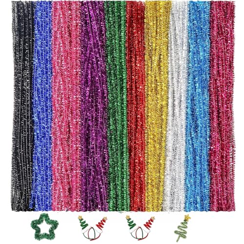 120 Stück Pfeifenputzer Zum Basteln Glitzer Pfeifenreiniger Bunt Zum Basteln Chenilledraht für DIY und Dekorationen, Zufällige Farbe von Lunpog