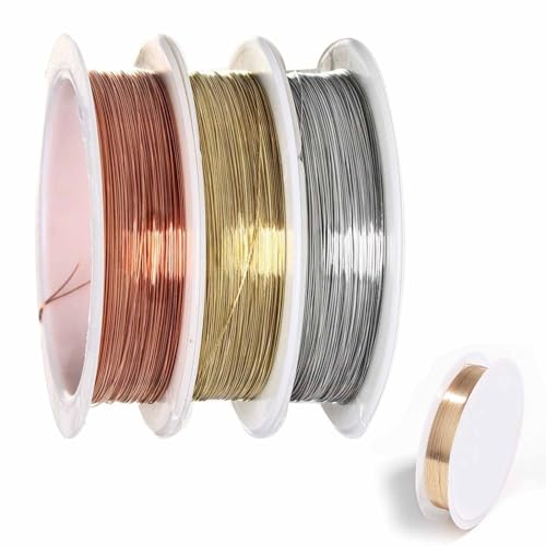 60m Schmuckdraht, 0.3 mm Basteldraht Draht Zum Basteln Kupferdraht Perlendraht 4 Rollen zur Schmuckherstellung Blumengestecke (Gold, KC Gold, Silber, Bronzefarben) von Lunpog