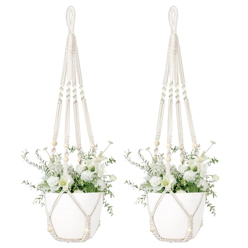 Lunriwis 2PCS Makramee Blumenampel, Böhmischen Stil Blumentopf Hängend, 35 Inch Terassendeko Pflanze Hängeampel, Blumenampel Hängend Innen-und Außenbereich Balkon Dekoration von Lunriwis