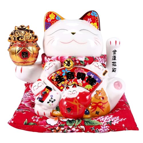 Luntfeiy 7 Keramik Winkende Katze Maneki Ornament Feng Shui Dekoration Schaukel Katze,B von Luntfeiy