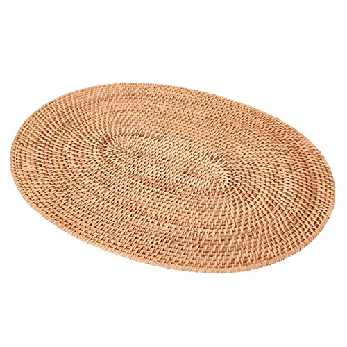 Luntfeiy Rattan Gewebte Tischsets Ovale Runde Tischsets rutschfeste HitzebestäNdiges Tischset NatüRliches Mehrzweck Tischset 30X40Cm von Luntfeiy
