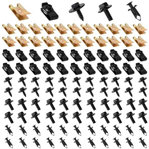 115 Stück Auto-Schrauben und Bolzen, Motor-Unterschalenschrauben, Auto-Clips, Universal-U-Muttern-Set, Auto-Verkleidungs-Clips, Stoßstangen-Clips für Auto-Radlaufabdeckung, Unterschale von Lunyloer