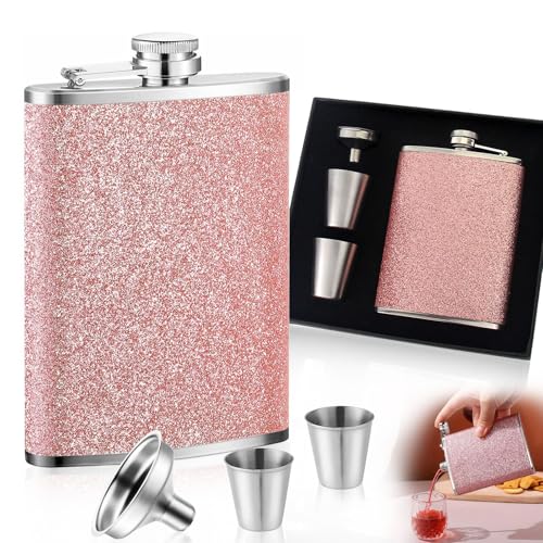 237 ml Flachmann, Edelstahlflasche für Damen und Herren, tragbare rosa Blitzflasche Alkohol für Grillen, Camping, Wandern, Radfahren, Partys 237 ml Flachmann, Edelstahlflasche für Damen und Herren, tragbare rosa Blitzflasche Alkohol für Grillen, Camping, Wandern, Radfahren, Partys von Lunyloer