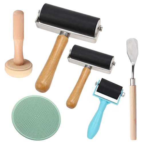 Brayer Roller zum Basteln, 3 Stück, Druckherstellung, Gummi-Brayer-Walzen für Linoleum, mit 1 Schaber, Kunststoff-Stempelplatte und Pilzroller für Lithografie, Blockdruck, DIY, Kunsthandwerk Brayer Roller zum Basteln, 3 Stück, Druckherstellung, Gummi-Brayer-Walzen für Linoleum, mit 1 Schaber, Kunststoff-Stempelplatte und Pilzroller für Lithografie, Blockdruck, DIY, Kunsthandwerk von Lunyloer