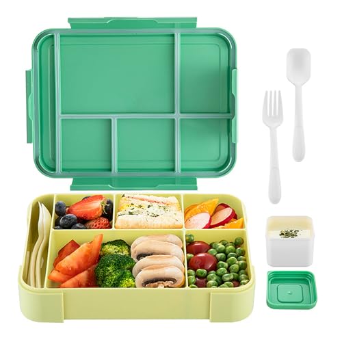 Brotdose Kinder Mit Fächern, Bento Box Kinder 23×17×4.8cm, Lunchbox Kinder Brotbox für Mädchen & Jungen Auslaufsicher Lunchbox Kinder für Schule Kindergarten & Ausflüge (grün) von Lunyloer