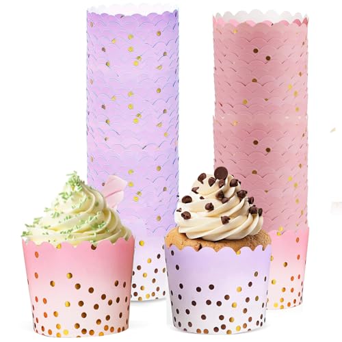 Cupcake Förmchen, 100 StüCke Cupcke Wrapper, 7×6×5.5cm MuffinföRmchen Papier Papier MuffinföRmchen Muffin Papierförmchen KuchenköRbchen für Muffins Dessert(Rosa, Violett) von Lunyloer