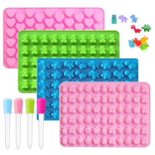 Gummibärchen Form, 4 Stück Bonbon Formen, Süßigkeiten-Silikonformen mit 4 Dropper, Herz Süßigkeiten Formen Gummibärchen Selber Machen Set für Süßigkeiten Gelee Schokolade(4 Farben) von Lunyloer