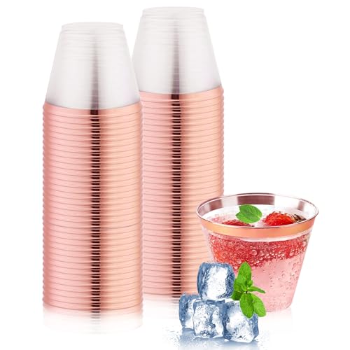 Sektgläser Kunststoff, 100 Stück Plastik Becher, 8.6×7×5.2cm Sektgläser Plastik Elegante Party Weingläser Wiederverwendbare Trinkbecher für Party Hochzeit Picknick Geburtstag Strand Camping (255ml) von Lunyloer