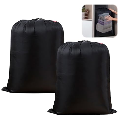 Wäschesack Reise, 2 Stück Wäschesack groß 70x90 cm, Einfarbig Schmutzwäschebeutel mit Kordelzug Wasserdicht Wäschebeutel Reise für Schlafsaal und Reisen Wäscheraum (Schwarz) von Lunyloer