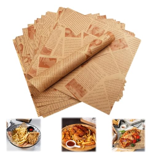 100 Stück Blatt Backpapier Zeitungsoptik, 25 x 25cm Deli Papierblätter, Umweltfreundliches Backpapier, Wasserdicht und Öl, Wrap Papier für Burger, Butterbrot, Käse, Pommes Frites, Kuchen, Sandwich 100 Stück Blatt Backpapier Zeitungsoptik, 25 x 25cm Deli Papierblätter, Umweltfreundliches Backpapier, Wasserdicht und Öl, Wrap Papier für Burger, Butterbrot, Käse, Pommes Frites, Kuchen, Sandwich von Lunza