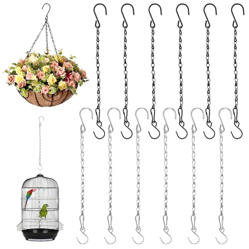 12 Stück Blumenampel Ketten, 29cm Metallkette zum Aufhängen, Ketten zum Aufhängen von Pflanzen, mit Haken, für Vogelhäuschen, Pflanzgefäße, Laternen, Windspiele, Blumentopf (Schwarz, Silber) von Lunza