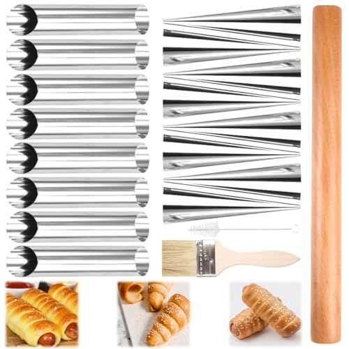 19 Stück Cannoli Backform Set 8 Kegel und 8 Röhrchen Schaumrollenformen aus Edelstahl Antihaft Cannoli Röhren mit Holznudelholz Bürste und Reinigungsbürste Professionelle für Croissants, Cremerollen 19 Stück Cannoli Backform Set 8 Kegel und 8 Röhrchen Schaumrollenformen aus Edelstahl Antihaft Cannoli Röhren mit Holznudelholz Bürste und Reinigungsbürste Professionelle für Croissants, Cremerollen von Lunza