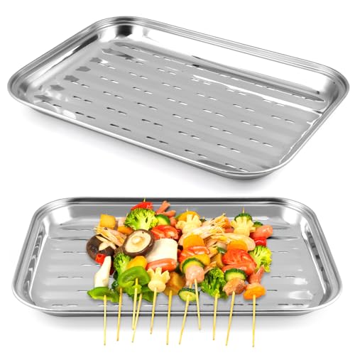 2 Stück BBQ Grillschalen, 34,9 X 24,5 X 2,7cm Grillschale Edelstahl, Grillschale Wiederverwendbar, Rechteckiger Grillschale für Gemüse Fisch oder Fleisch für Gas-, Elektro- und Holzkohlegrill 2 Stück BBQ Grillschalen, 34,9 X 24,5 X 2,7cm Grillschale Edelstahl, Grillschale Wiederverwendbar, Rechteckiger Grillschale für Gemüse Fisch oder Fleisch für Gas-, Elektro- und Holzkohlegrill von Lunza