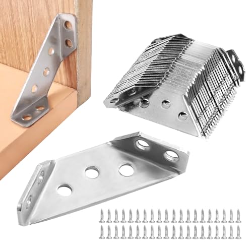 20 Stück Eckverbinder Edelstahl Winkel, 65mm Dreiecksstütze aus Edelstahl, Dreieck Form Ecke Klammer mit Schraube, Dreiecksstütze Winkelverbinder, für Holz Möbel Schrank Tisch Stuhl (Silber) von Lunza