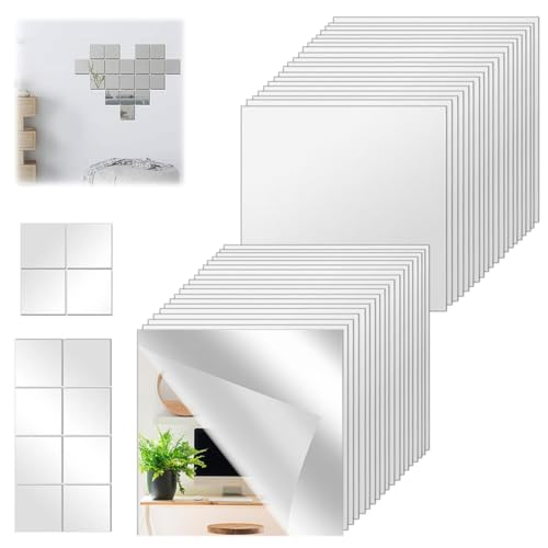 25 Stück Spiegelfliesen Selbstklebend, 7.5 x 7.5cm Acryl Spiegel Fliesen Quadratisch, kleine spiegelstücke zum basteln, Mosaik Spiegel Dekoration für DIY Wand Deko Badezimmer Handwerkskunst Schrank von Lunza