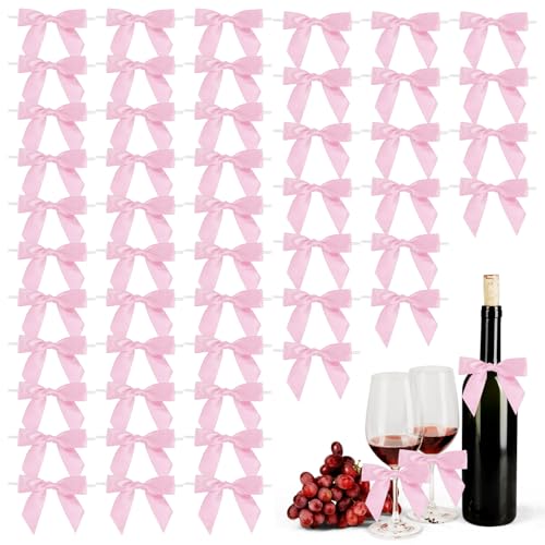 50 Stück Satinband Schleifen Exquisit Satinschleifen mit Draht Kleine Schleifen 9 x 7.5cm Leicht zu Befestigen für Geschenkverpackung, DIY, Hochzeit, Weihnachten, Taufe, Haarschmuck und Deko (Rosa) von Lunza