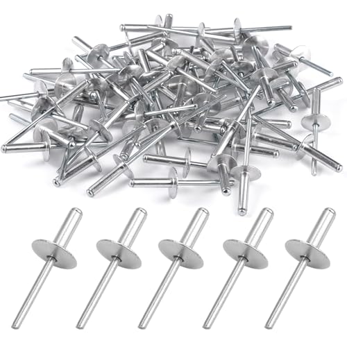 60 Stück Aluminium-Blindnieten mit Großem Flansch, 4.8 x 18mm (16mm Kopf) Aluminium Blindnieten mit großkopf, für Kraftfahrzeuge, Möbel, Mechanische Ausrüstung, für Blech, Holzbearbeitung (Silber) von Lunza