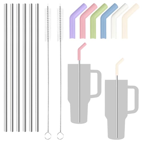Edelstahl Strohhalme Wiederverwendbar, 6pcs Strohhalme Edelstahl Mit Silikonspitzen, 30cm Metall Strohhalm für Stanley Cup, Metal Straw mit Reinigungsbürsten für Cocktail, Smoothie und Säfte, Gerade Edelstahl Strohhalme Wiederverwendbar, 6pcs Strohhalme Edelstahl Mit Silikonspitzen, 30cm Metall Strohhalm für Stanley Cup, Metal Straw mit Reinigungsbürsten für Cocktail, Smoothie und Säfte, Gerade von Lunza
