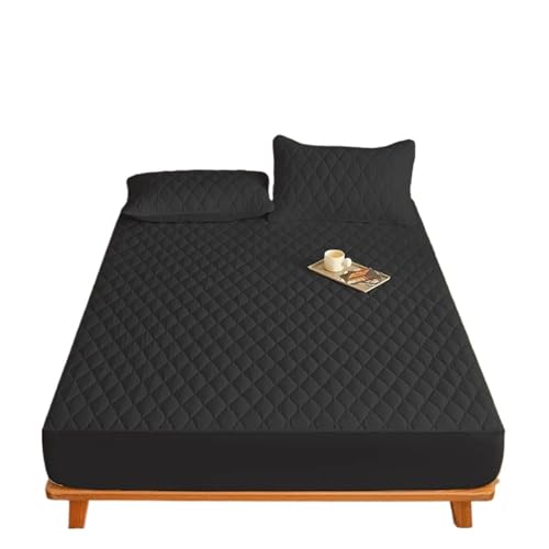 1PC Dicker, einfarbiger, Karierter Matratzenbezug, baumwollgepolstert, atmungsaktiv, staubdicht, for alle Jahreszeiten geeignet, for das Schlafzimmer zur Verwendung in Matratzen(Black,200x200cm) von LuoAXINN