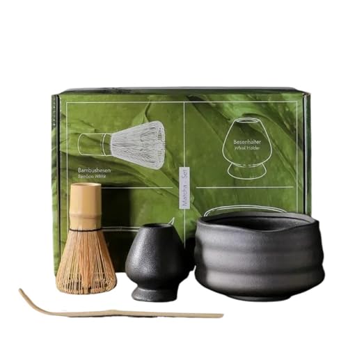 4 teile/satz Grobe Keramik Matcha Set Sicher Schneebesen Teelöffel Tee Sets Indoor Getränke Shop Tee-herstellung Werkzeuge Zubehör für die Matcha-Zubereitung(Black) von LuoAXINN