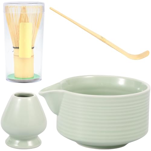 4-teiliges Matcha-Tee-Werkzeugset, Matcha-Schneebesen-Set, Teezubereitungsset mit Schaufel, Schneebesenhalter und Schüssel for Anfänger Enthusiasten für die Matcha-Zubereitung(Green) von LuoAXINN