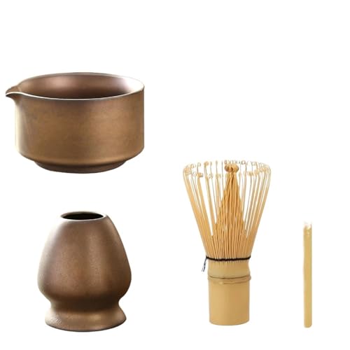 4PCS Matcha Tee-Set Sicher Schneebesen Teelöffel Tee-Sets Indoor Getränke Shop Tee-, der Werkzeuge Zubehör für die Matcha-Zubereitung(Brown) von LuoAXINN