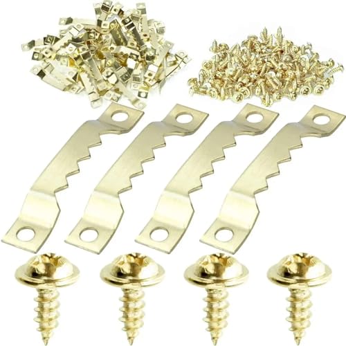 50@Sets Sägezahn-Bilderrahmen-Aufhänger for Aufhängen von Fotos, Ölgemälden, Spiegeln, Sägezahnhaken mit Schrauben, 7 x 40 mm für die Leinwand oder Bilder mit Schrauben(50Packs) von LuoAXINN