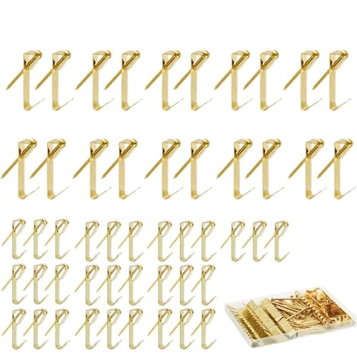 50 Stück 30LB/50LB Metall-Foto-Bilderrahmen, Wandhalterung, Aufhänger, Haken, Aufhängering, C-förmige Bilderaufhänger mit für die Leinwand oder Bilder mit Schrauben(Gold) von LuoAXINN