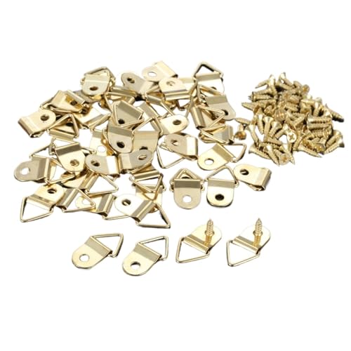 50 teile/satz Metall Bilderrahmen Kleiderbügel mit schraube Foto Hängen Haken Dreieck Ring Wand Halterung Befestigte Nägel Display Malerei Dekor für die Leinwand oder Bilder mit Schrauben(Gold) von LuoAXINN