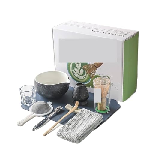 9/10 stücke Matcha Tee Mixer Set Kit Mit Keramik Schüssel Schneebesen Löffel Halter Sieb für die Matcha-Zubereitung(Black 10pcs) von LuoAXINN