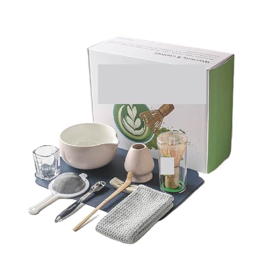 9/10 stücke Matcha Tee Mixer Set Kit Mit Keramik Schüssel Schneebesen Löffel Halter Sieb für die Matcha-Zubereitung(Grey 10pcs) von LuoAXINN
