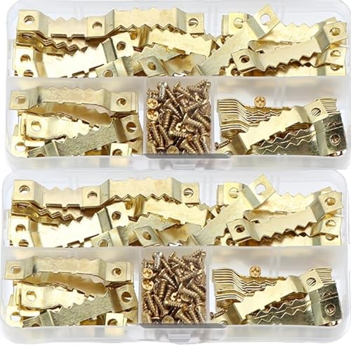 Goldener Sägezahn-Bilderrahmen-Aufhänger for Aufhängen von Fotowänden, Ölgemälden, Spiegeln, Sägezahnhaken mit Schrauben für die Leinwand oder Bilder mit Schrauben Goldener Sägezahn-Bilderrahmen-Aufhänger for Aufhängen von Fotowänden, Ölgemälden, Spiegeln, Sägezahnhaken mit Schrauben für die Leinwand oder Bilder mit Schrauben von LuoAXINN