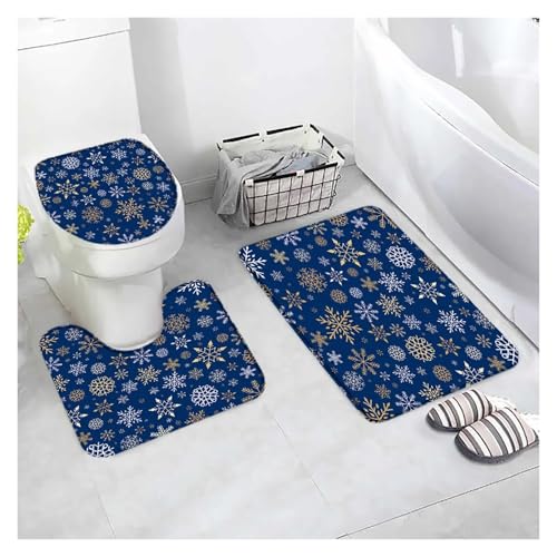 LuoAXINN Bath Mat Sets White Snowflake Red Flannel Carpet Home Bathroom Decor Floor Rugs Toilet Lid Cover für Badezimmer, Toilette und Dusche(Type5-3pcs) von LuoAXINN
