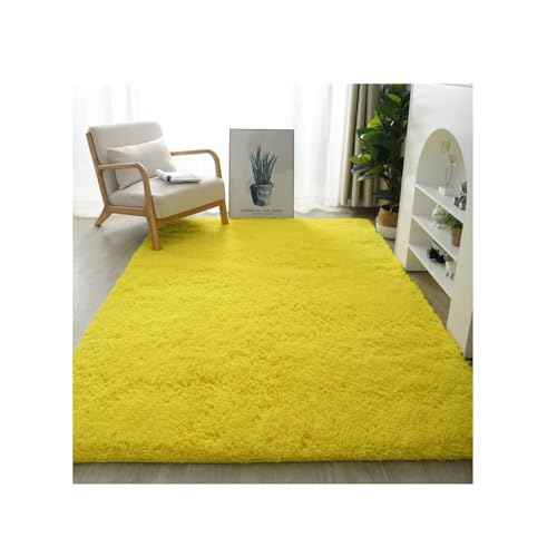 LuoAXINN Plüsch Teppich Feste Flauschige Teppiche for Schlafzimmer, süße Kinderzimmermatte mit Langen Haaren, weicher Plüschteppich, Wohnzimmerteppich, Moderne Dekoration(Yellow,140x200cm) von LuoAXINN