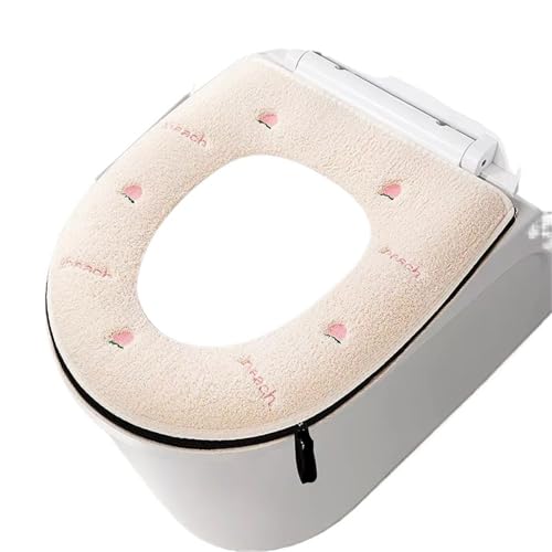 LuoAXINN Verdickte Toilettenmatte, universeller Vier-Jahreszeiten-Reißverschluss, bestickter Toilettenbezug, Heim-Toilettensitzkissen für die meisten Toilettendeckel(Beige) von LuoAXINN