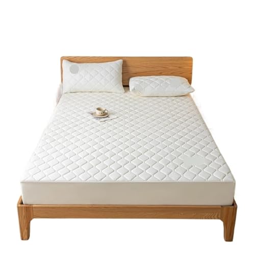 Wasserdichter Matratzenbezug, gestepptes Spannbettlaken, Matratzenschoner, rutschfest, weich, for Einzel- und Doppelbetten zur Verwendung in Matratzen(Cream White,150x190x30cm) von LuoAXINN