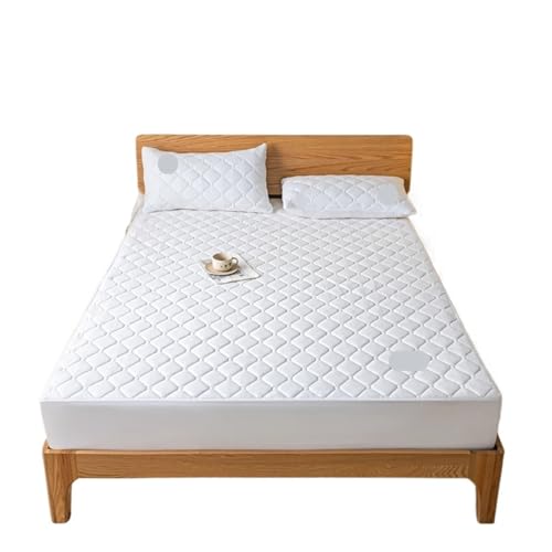 Wasserdichter Matratzenbezug, gestepptes Spannbettlaken, Matratzenschoner, rutschfest, weich, for Einzel- und Doppelbetten zur Verwendung in Matratzen(Pure White,90x200x30cm) von LuoAXINN