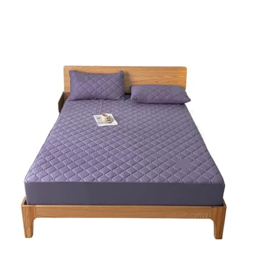 Wasserdichter Matratzenbezug, gestepptes Spannbettlaken, Matratzenschoner, rutschfest, weich, for Einzel- und Doppelbetten zur Verwendung in Matratzen(Purple,90x200x30cm) von LuoAXINN