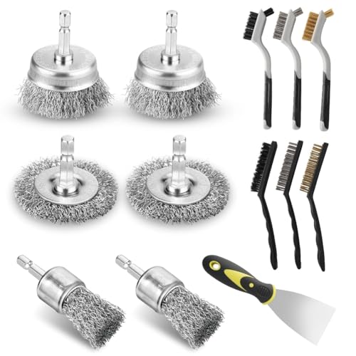 Luobannm 13 Pack Kohlenstoffstahl Drahtradbürste Set Drahtpinsel zum Bohrer, zum Reinigen Von Rost, Schmutz, Lack -Schrubbenküche, Zuhause von Luobannm