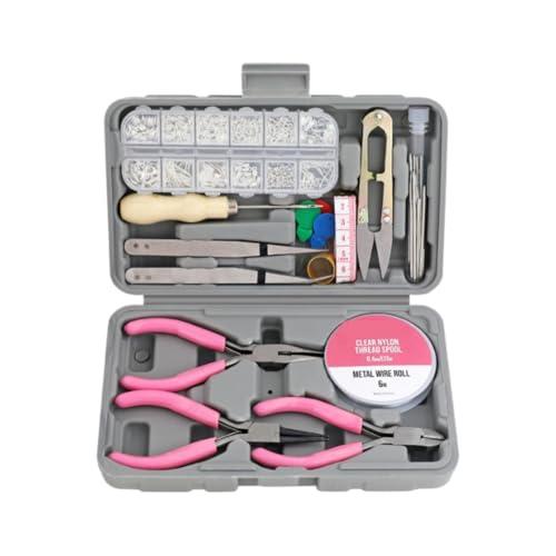 Luobannm 17-Teiliges Schmuck-DIY-Werkzeugset für Den Haushalt, Rosa, Multifunktionales Handreparatur-Werkzeugset, Pinzette, Maßband für Den Haushalt von Luobannm
