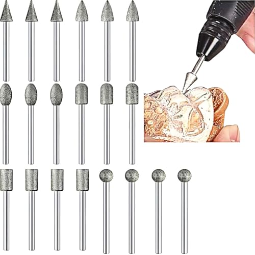 Luobannm 20-Teiliges Diamant-Schleifbit-Set, 120er-Körnung, 1/8-Schaft, Diamantbeschichtetes Rotationsfräser-Set - Passend für die Meisten Rotationswerkzeuge, Schmuckherstellung von Luobannm