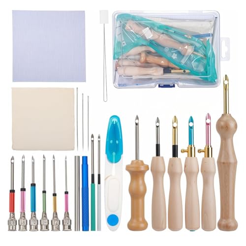Luobannm 35-Teiliges Punch-Needle-Set, Punch-Needle-Werkzeug, Verstellbare Punch-Needle für Stickgarn, Kreuzstich-Anfänger von Luobannm