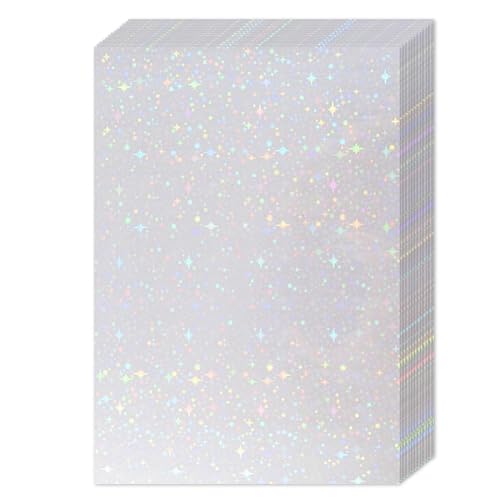 Luobannm 36 Blatt Holografisches Aufkleberpapier, Holografische Laminatblätter, Transparente Vinyl-Aufkleberblätter, 11,7 X 8,3 (Stern) von Luobannm