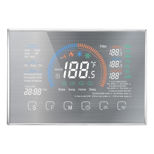 Luobannm 4,8 Smart WiFi Thermostat LCD-Touchscreen für Wärmepumpe, C-Wire-Adapter Enthalten von Luobannm